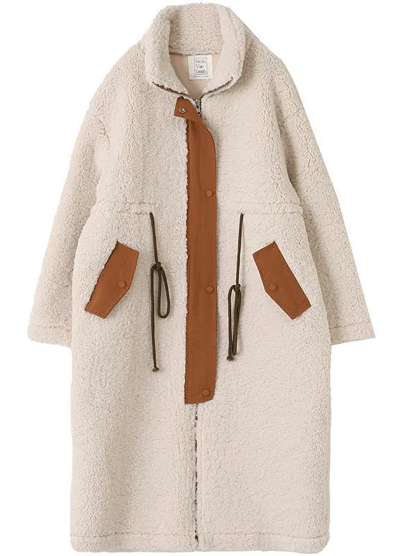 2021 nude Woolen Coats plus size winter coat high neck drawstring jackets