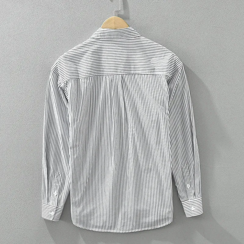 Aidase Stylish Vertical Striped Patchwork Cotton Shirt for Men Spring Long Sleeve Blouse for Youth Male Handsome Cool Casual Loose Tops