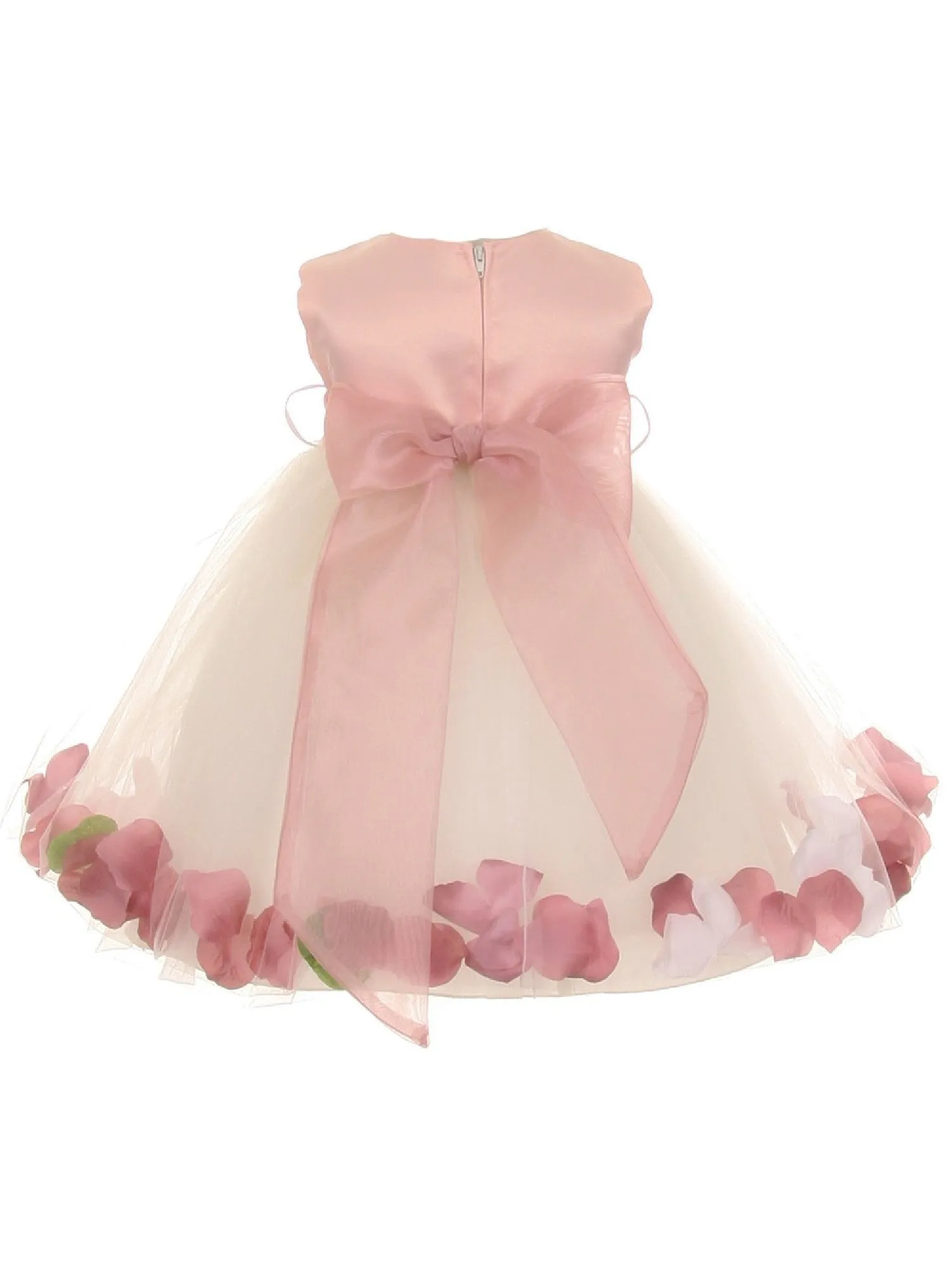 Baby Girl Off - White Rose Top Satin Floating Petals Flower Girl Dress 6-24M