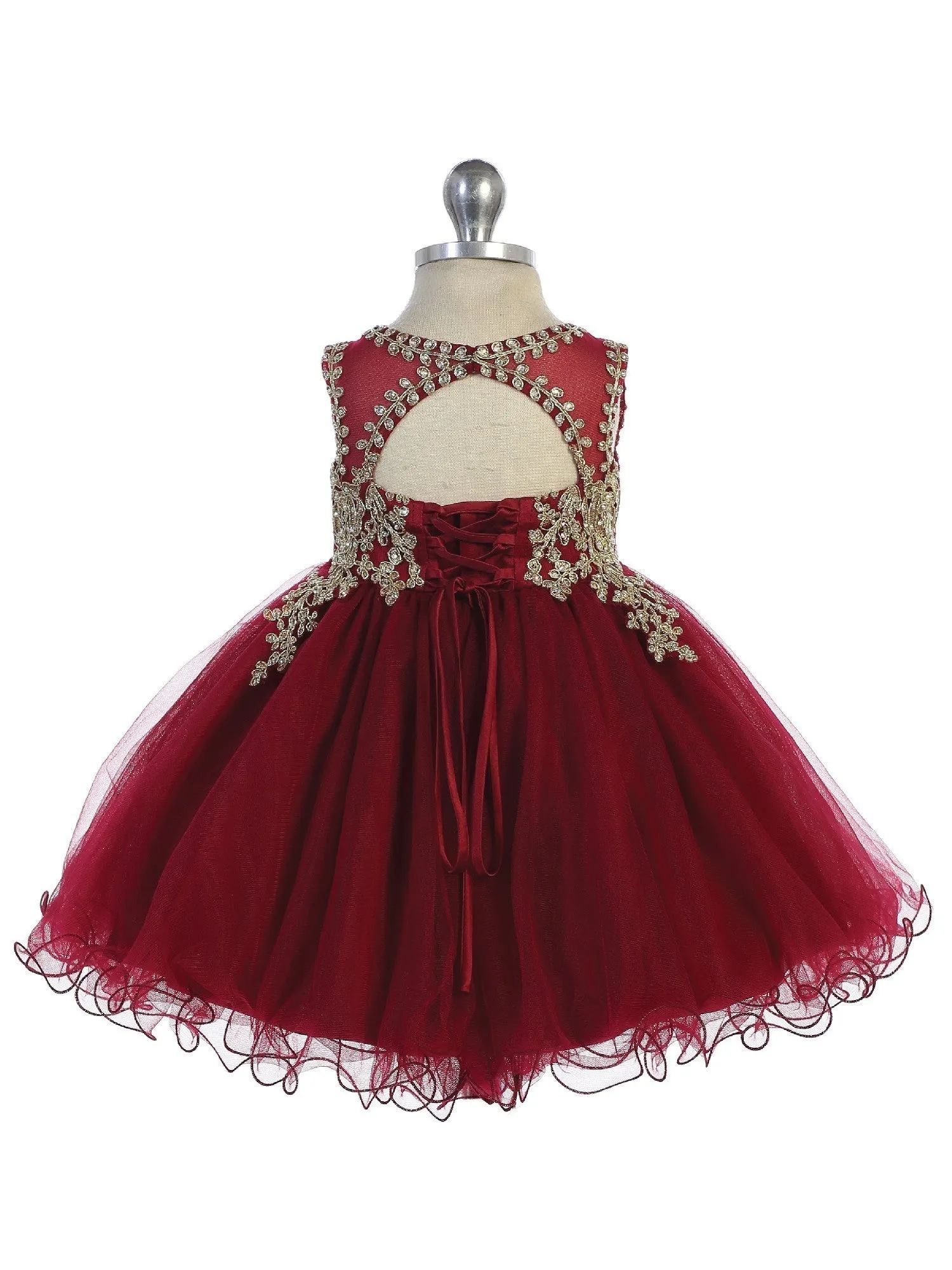 Baby Girls Burgundy Gold Tulle Short Pageant Easter Dress 6-24M