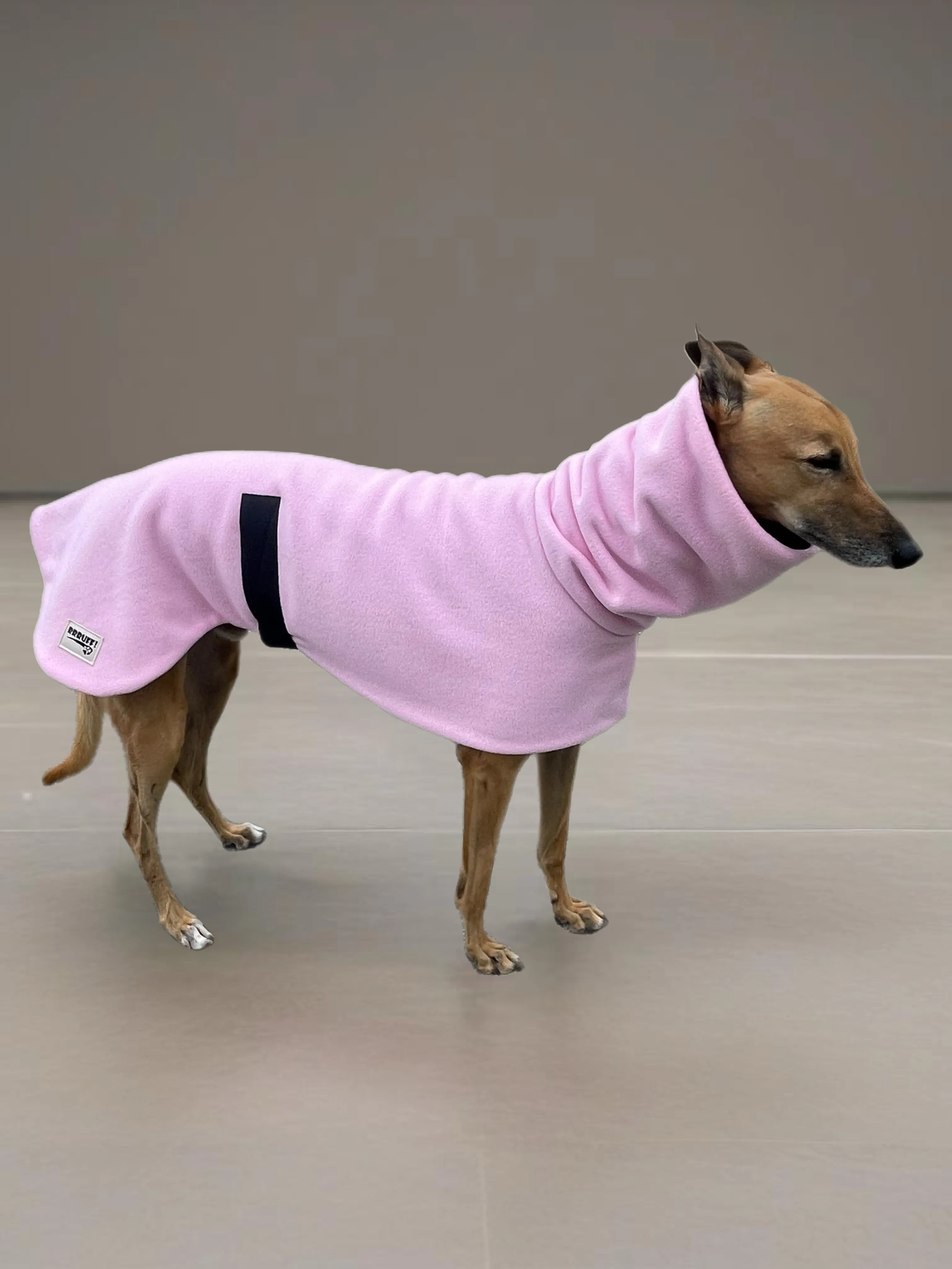 Baby pink Greyhound Deluxe Dog coat dog rug,  thick double polar fleece black washable extra wide hoodie