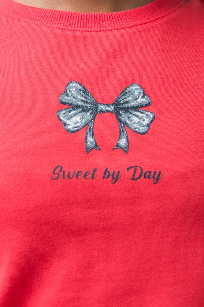 Baby T-Shirt With Bow Print Red