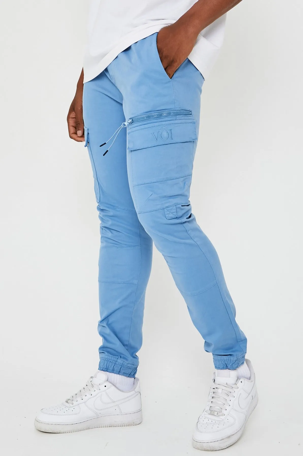 Becklow Tapered Cargo Cotton Joggers - Light Blue