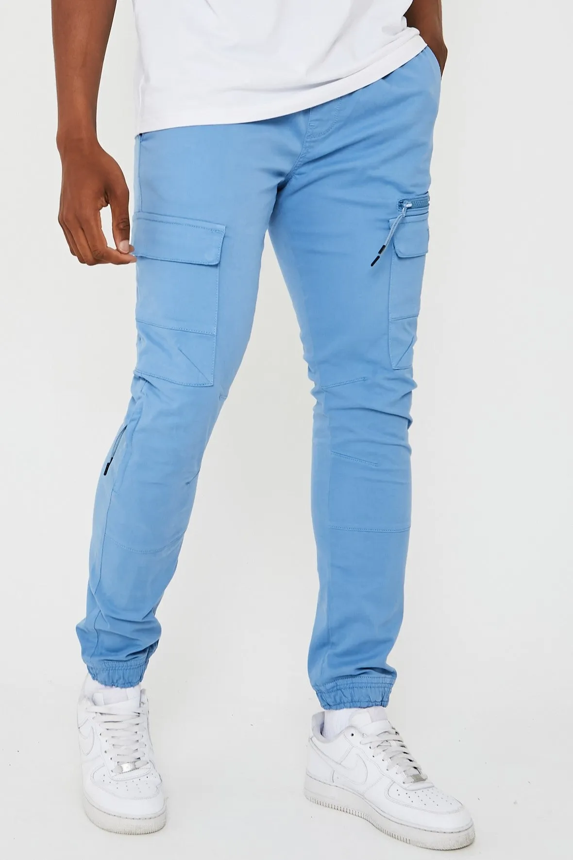 Becklow Tapered Cargo Cotton Joggers - Light Blue