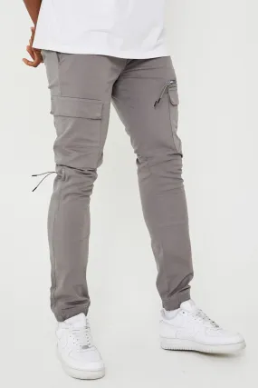 Becklow Tapered Cargo Cotton Joggers - Light Grey