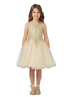 Big Girls Champagne Gold Lace Tulle Short Pageant Easter Dress 8-18