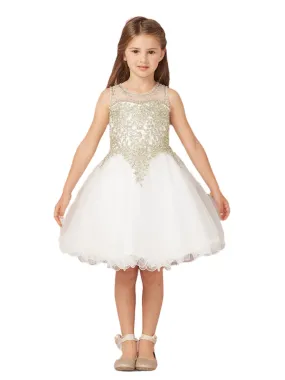 Big Girls Ivory Gold Lace Tulle Short Pageant Easter Dress 8-18