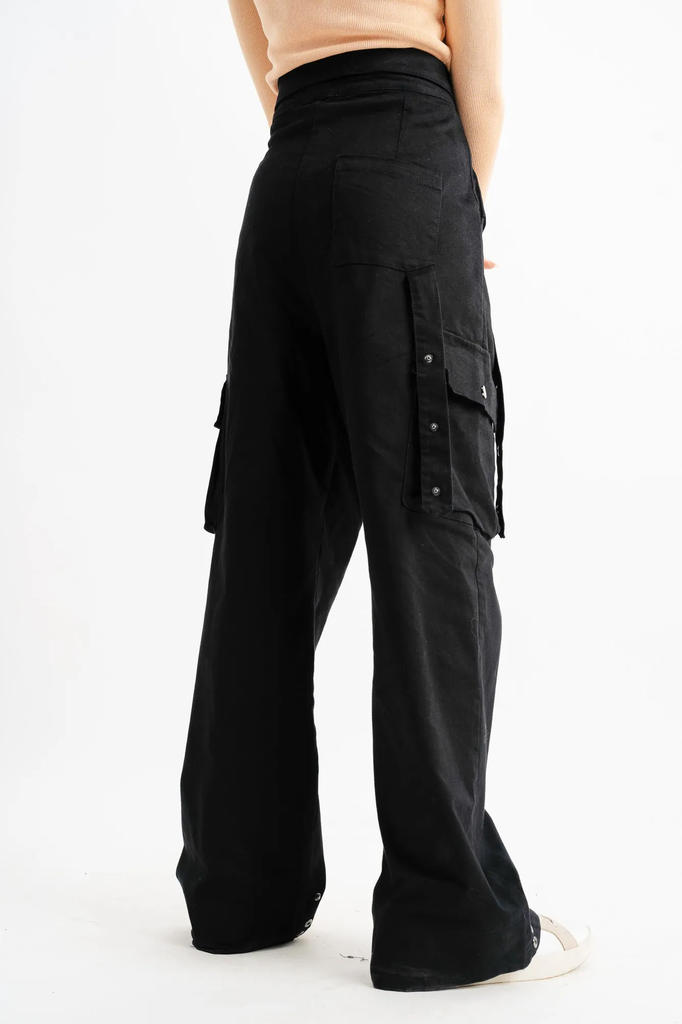 Black Flap Detail Waistband Cargos