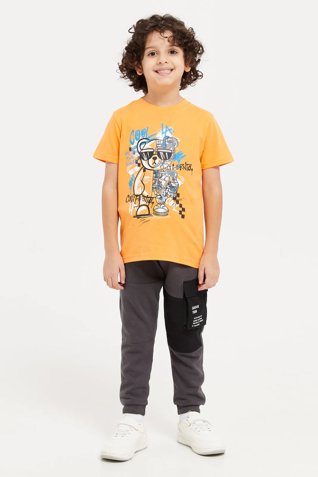 Boys Orange Cool Robo Graphic T-Shirt