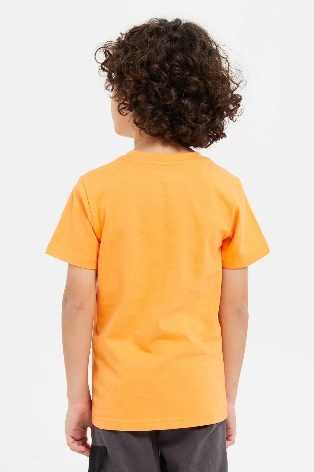 Boys Orange Cool Robo Graphic T-Shirt