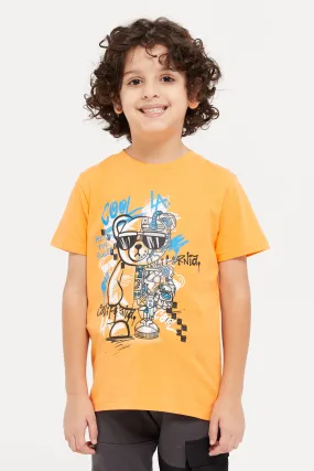 Boys Orange Cool Robo Graphic T-Shirt