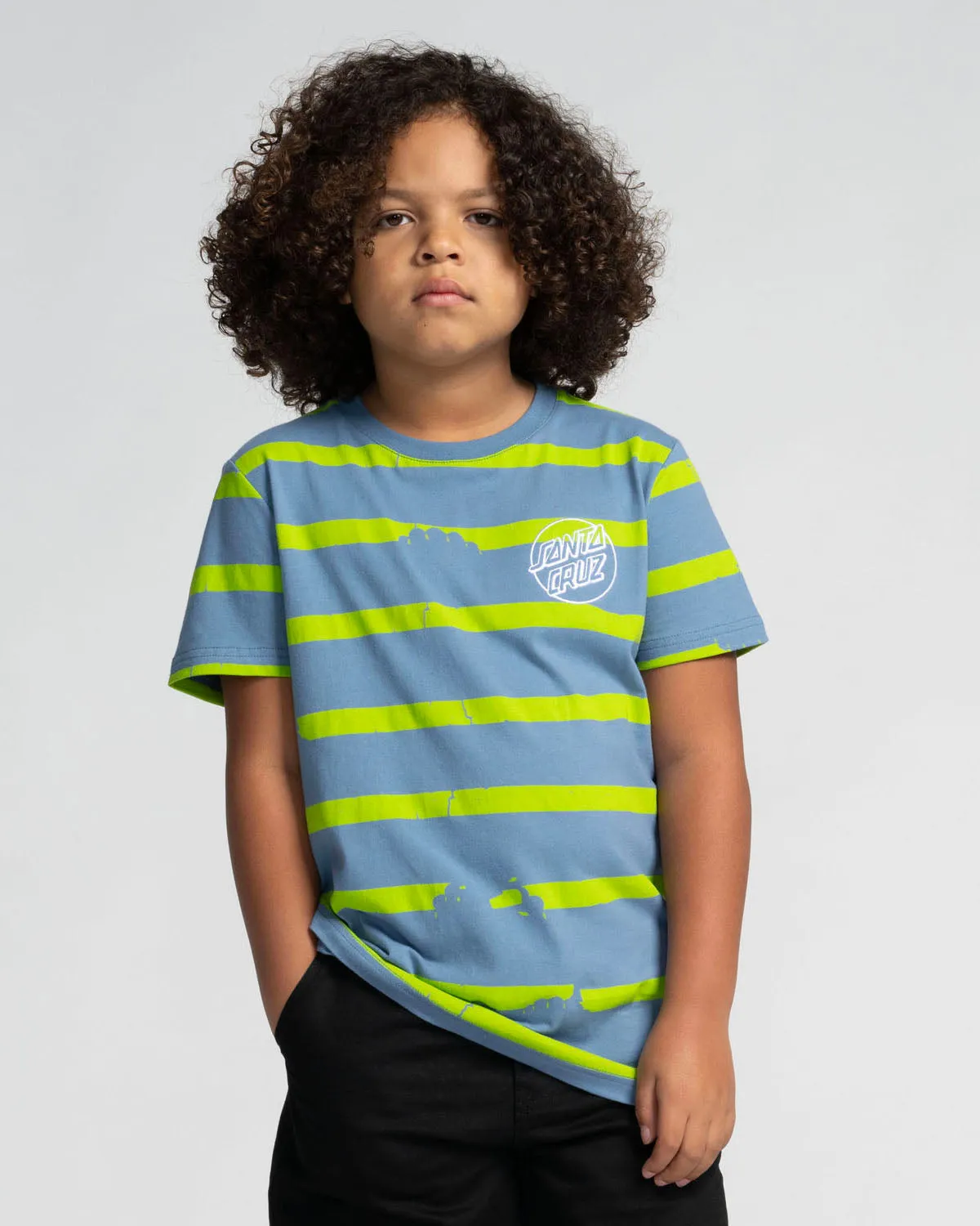 Boys Shark Bite Stripe T-Shirt in Dusty Blue