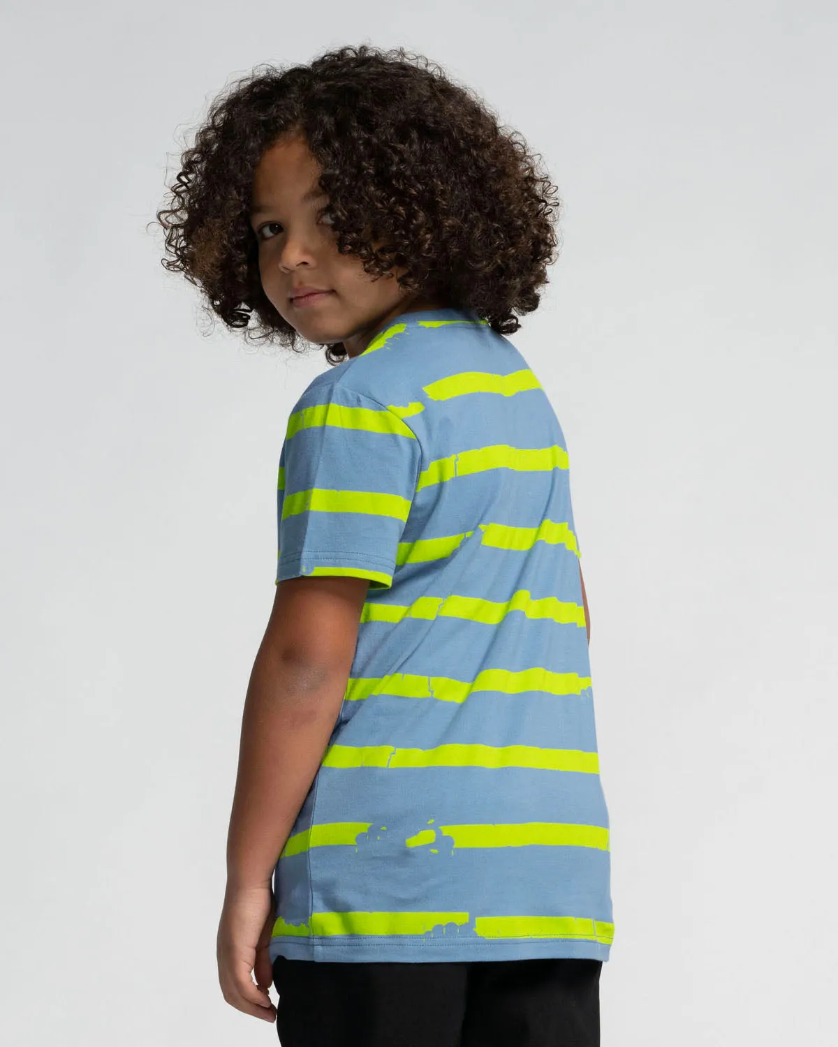 Boys Shark Bite Stripe T-Shirt in Dusty Blue