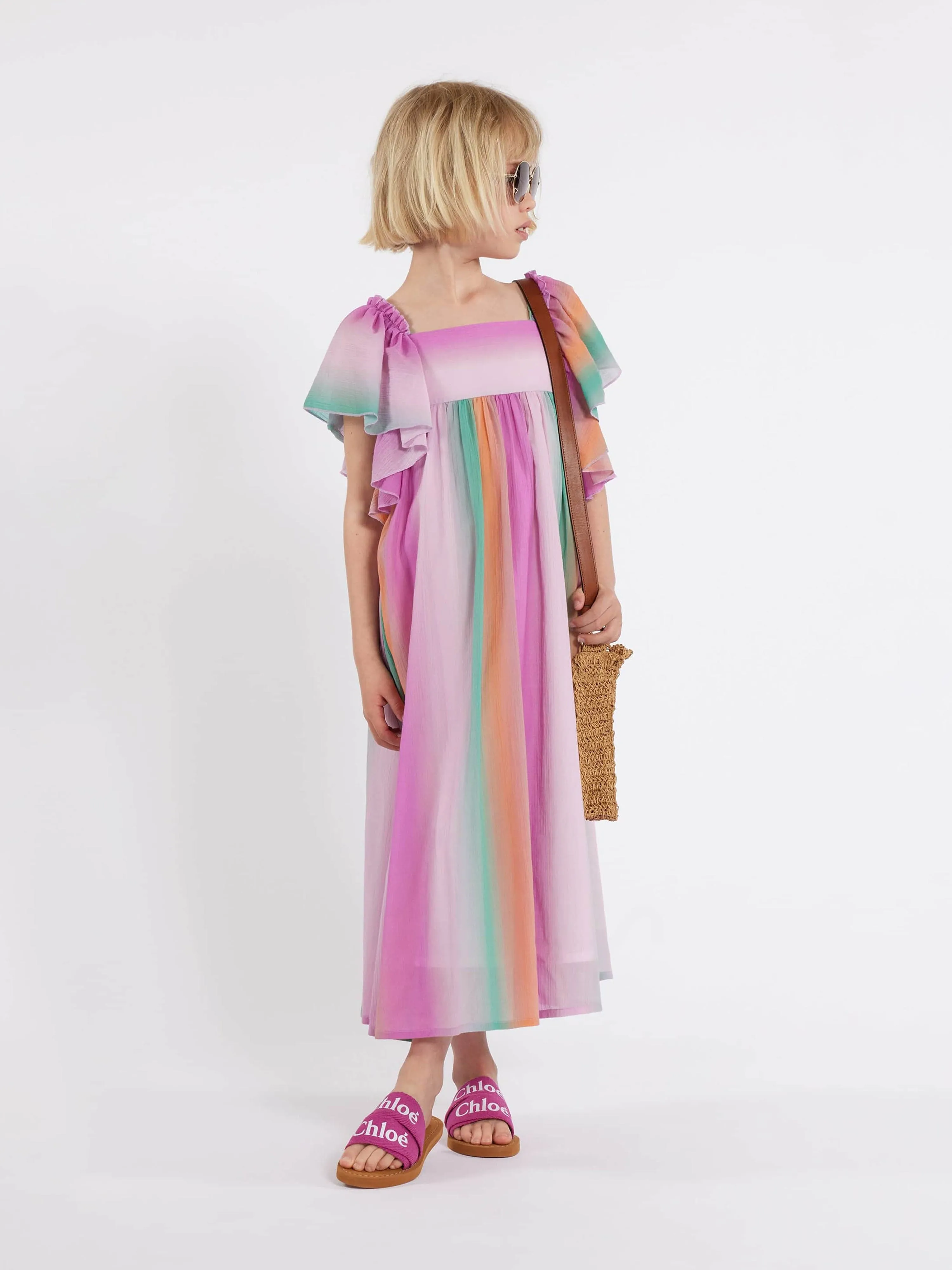 Chloé Girls Crepe Rainbow Dress in Multicolour