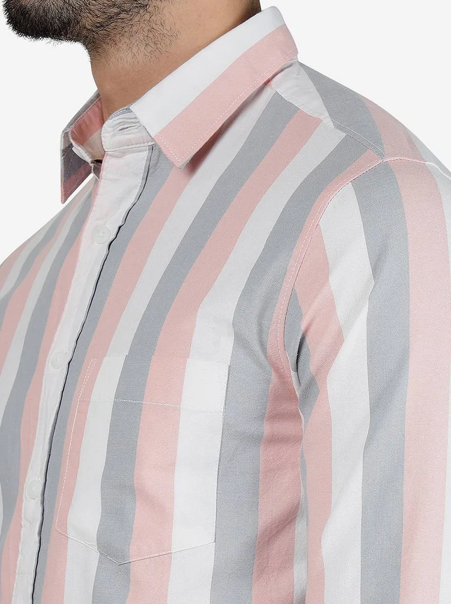 Coral Pink Striped Slim Fit Casual Shirt | Greenfibre