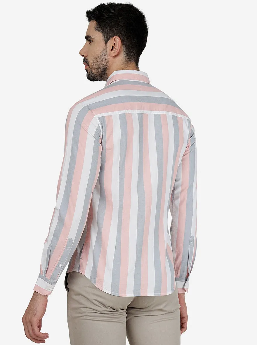 Coral Pink Striped Slim Fit Casual Shirt | Greenfibre