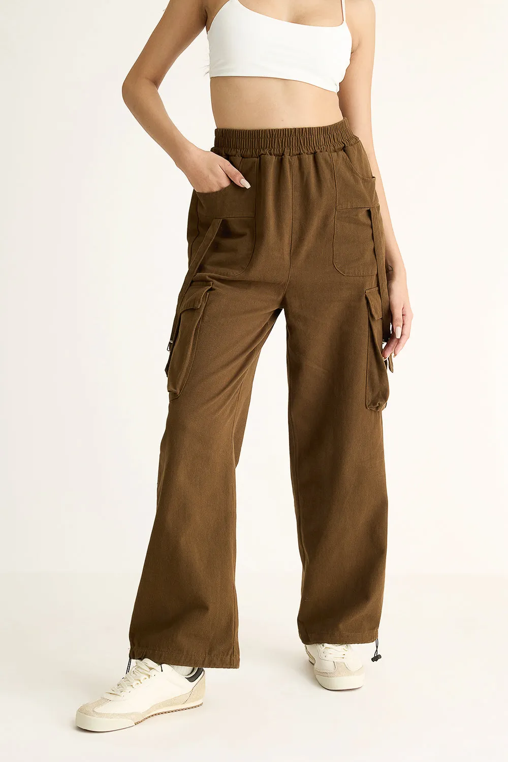 Dark Khaki Elasticated Parachute Cargo