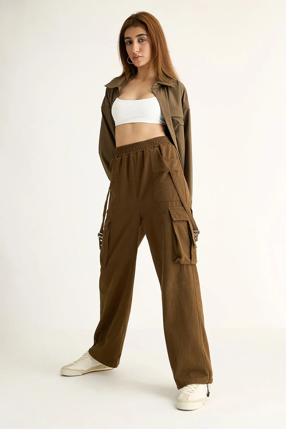 Dark Khaki Elasticated Parachute Cargo