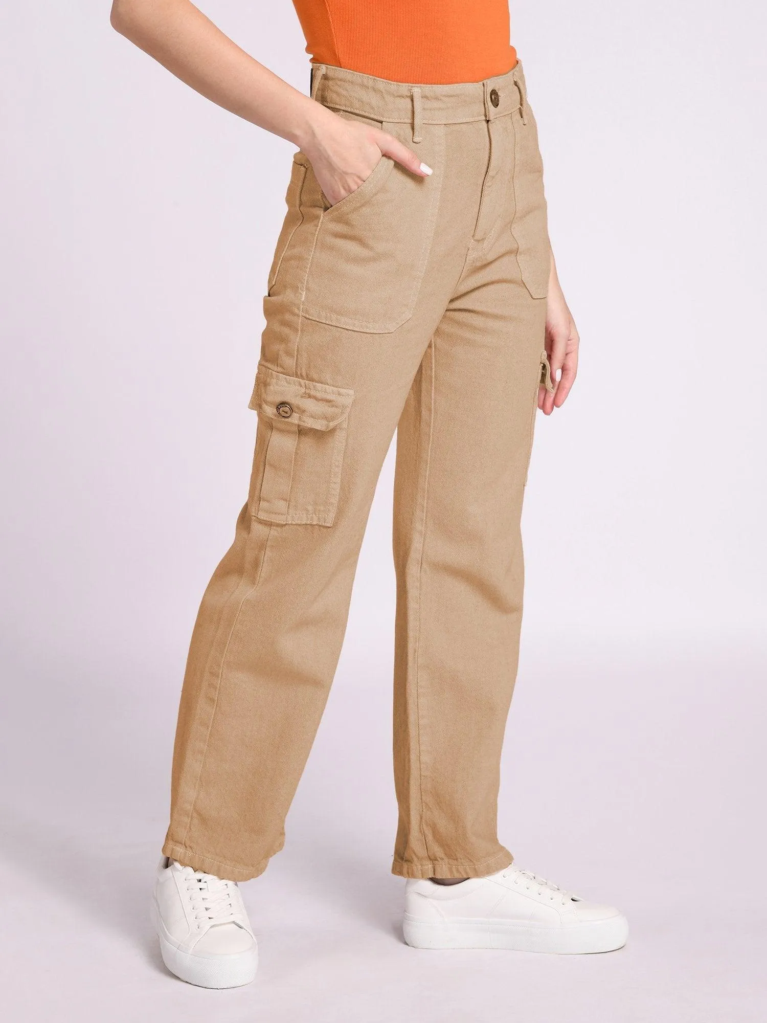 Dolce Divaa Women Wide Leg Cargos - Coffee Cream