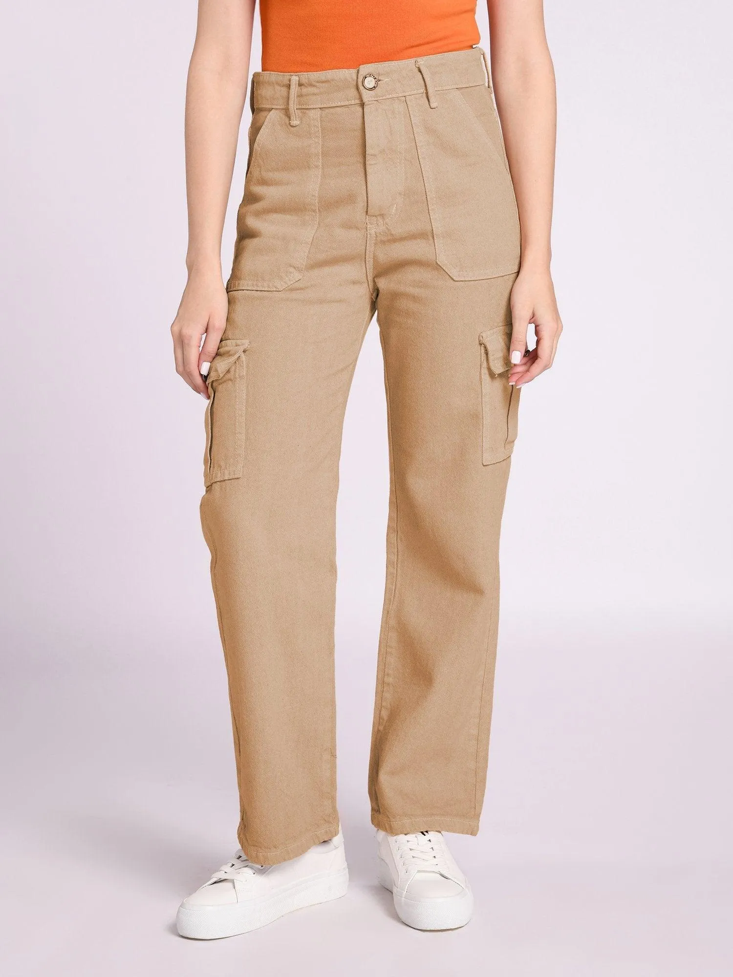 Dolce Divaa Women Wide Leg Cargos - Coffee Cream