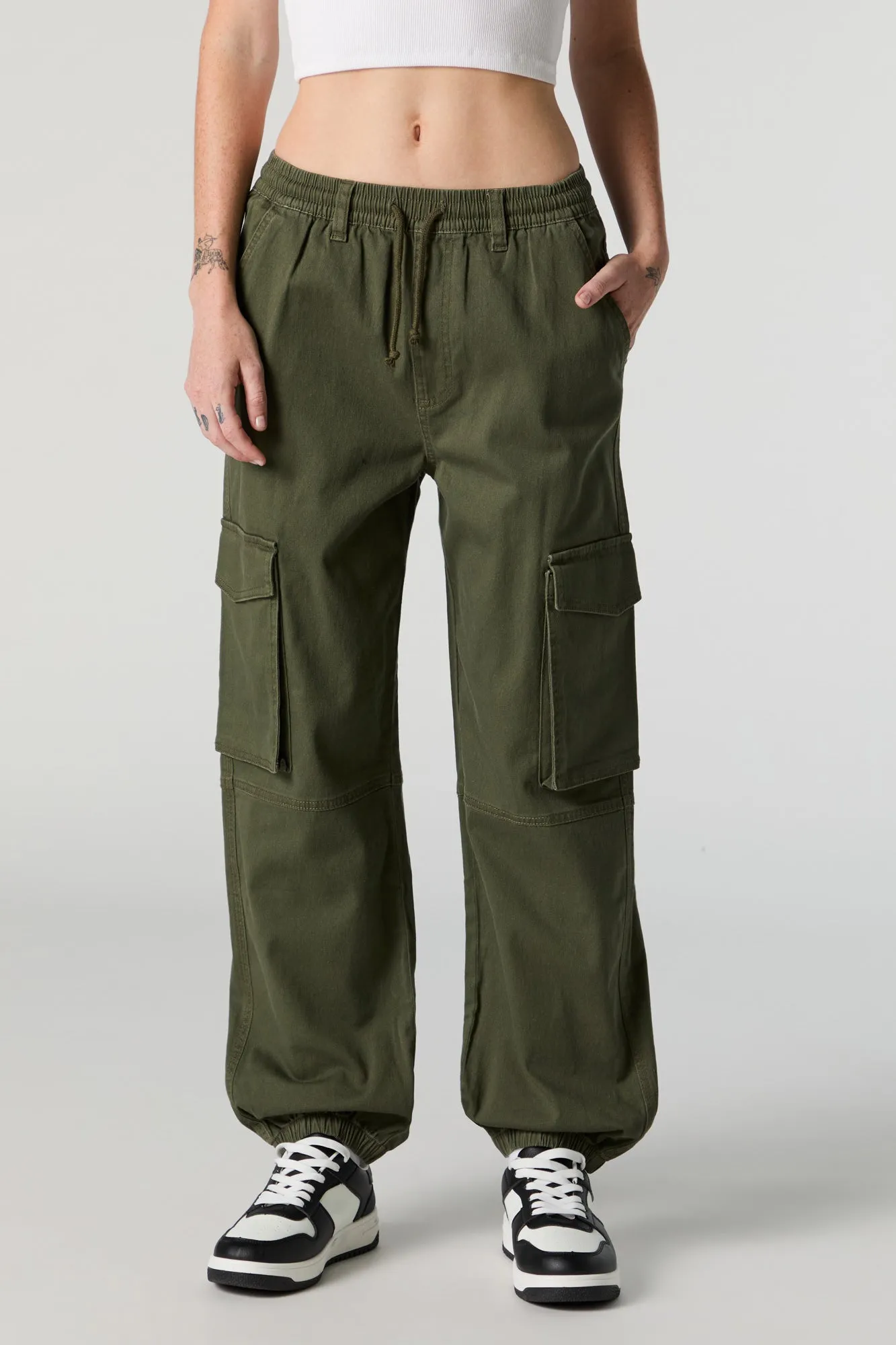 Drawstring Knee Seam Cargo Jogger