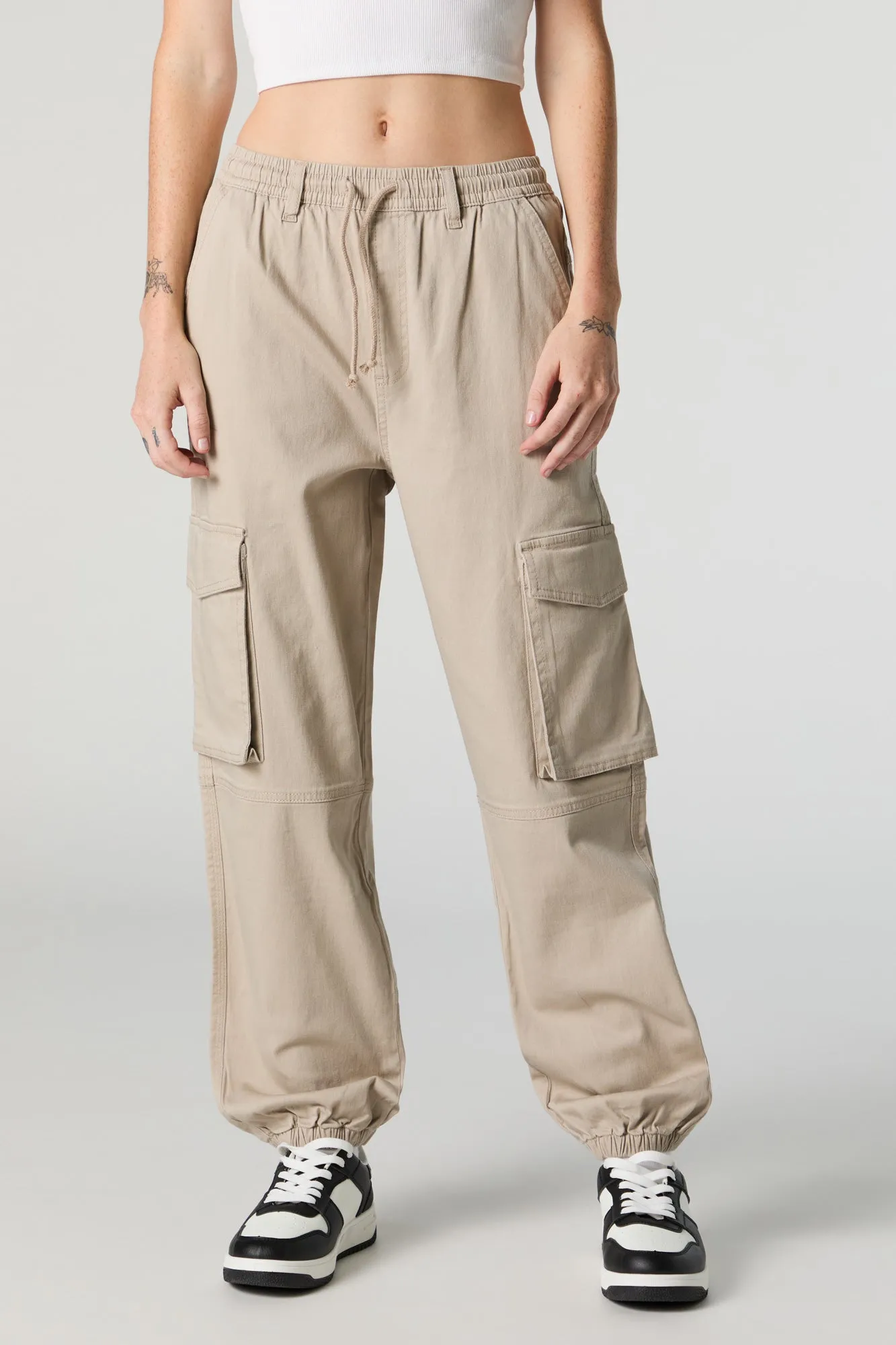 Drawstring Knee Seam Cargo Jogger