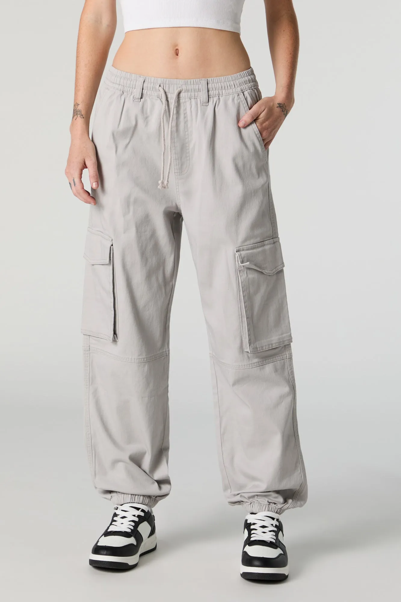 Drawstring Knee Seam Cargo Jogger