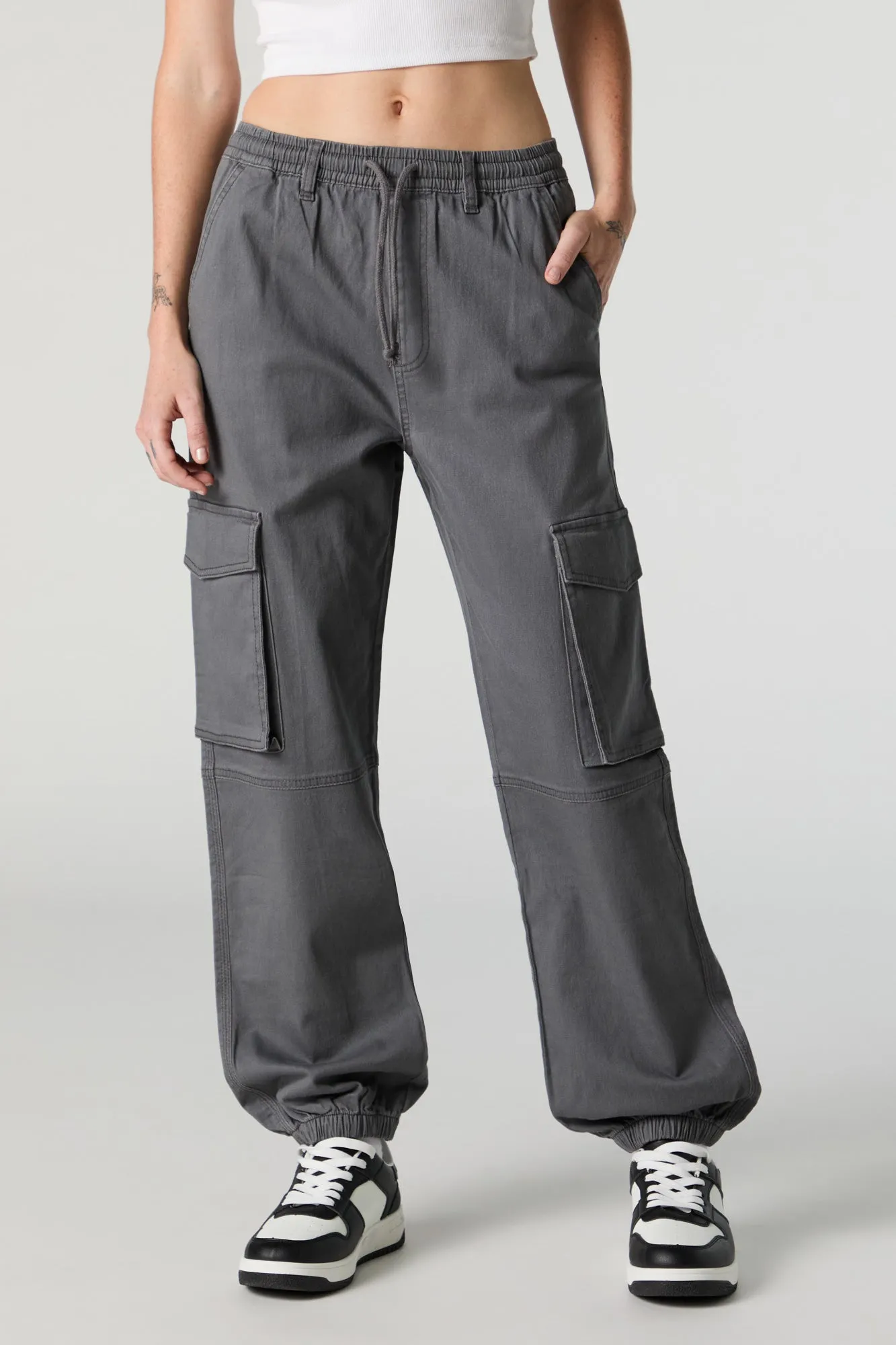 Drawstring Knee Seam Cargo Jogger