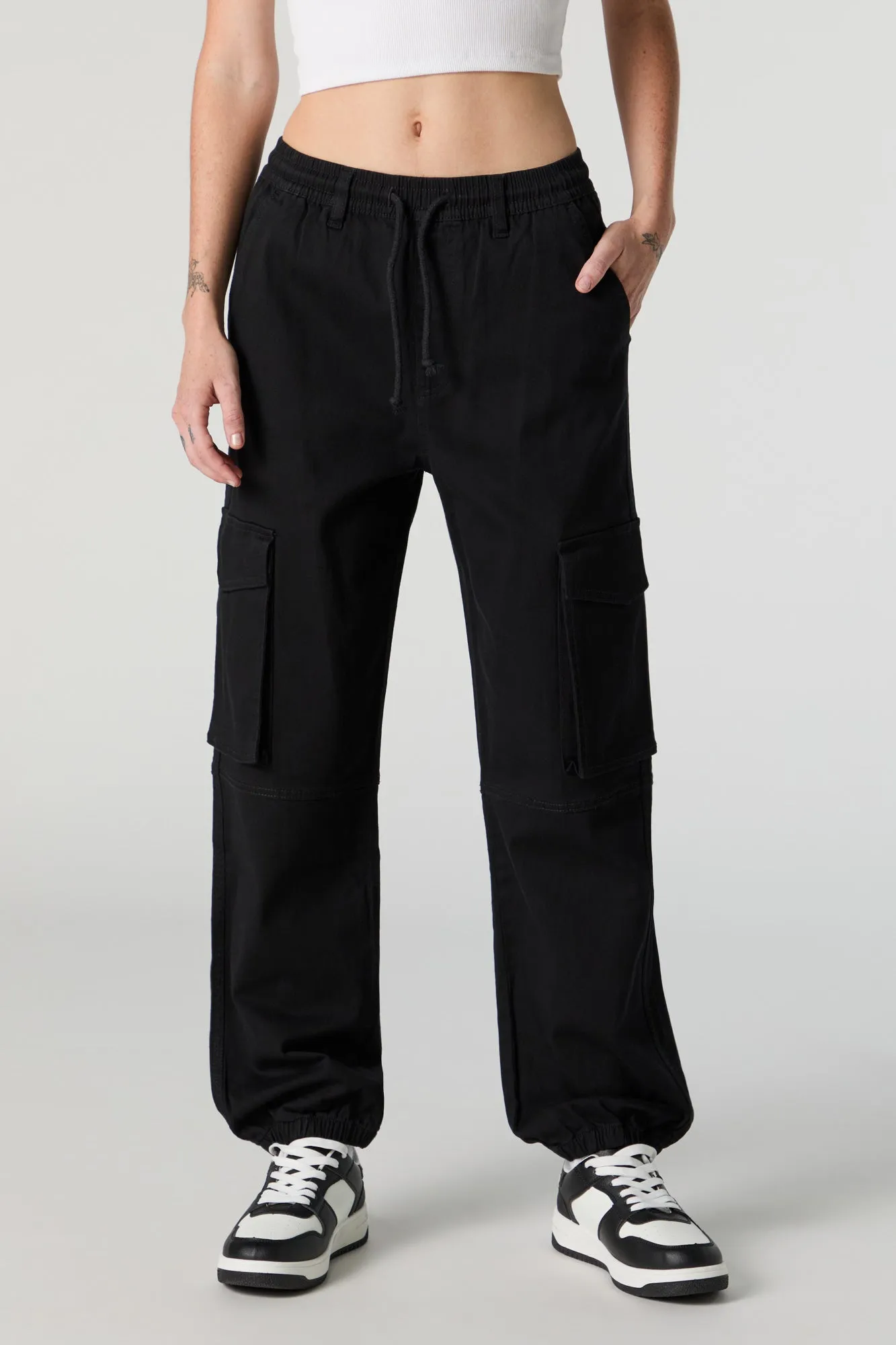 Drawstring Knee Seam Cargo Jogger