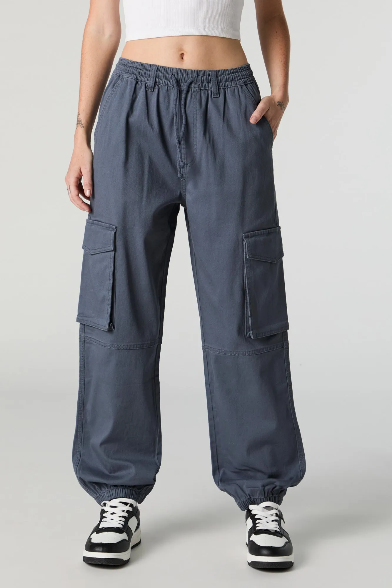 Drawstring Knee Seam Cargo Jogger