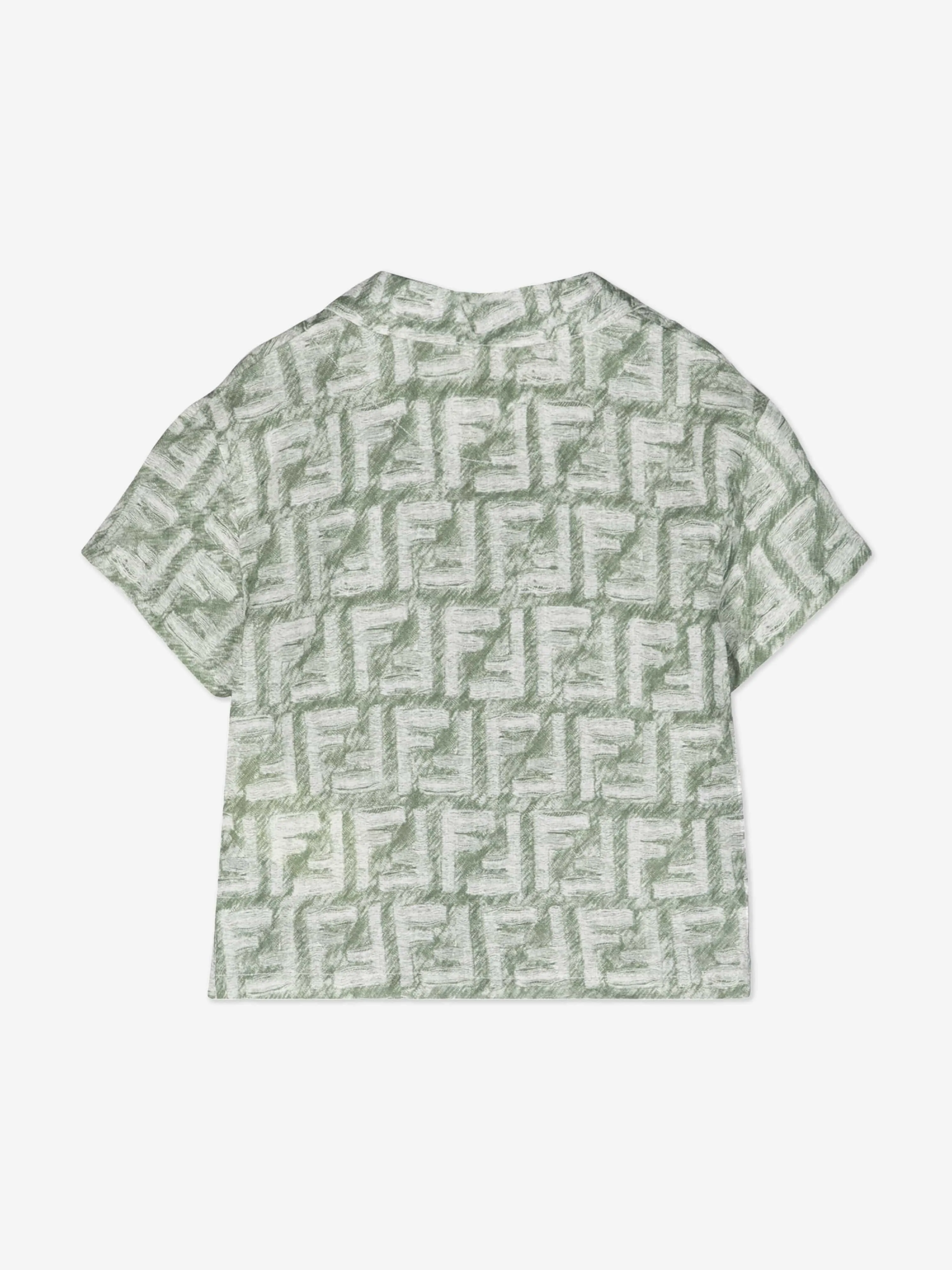 Fendi Baby Boys Linen Logo Shirt in Green