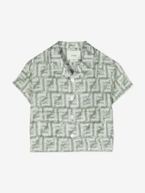 Fendi Baby Boys Linen Logo Shirt in Green