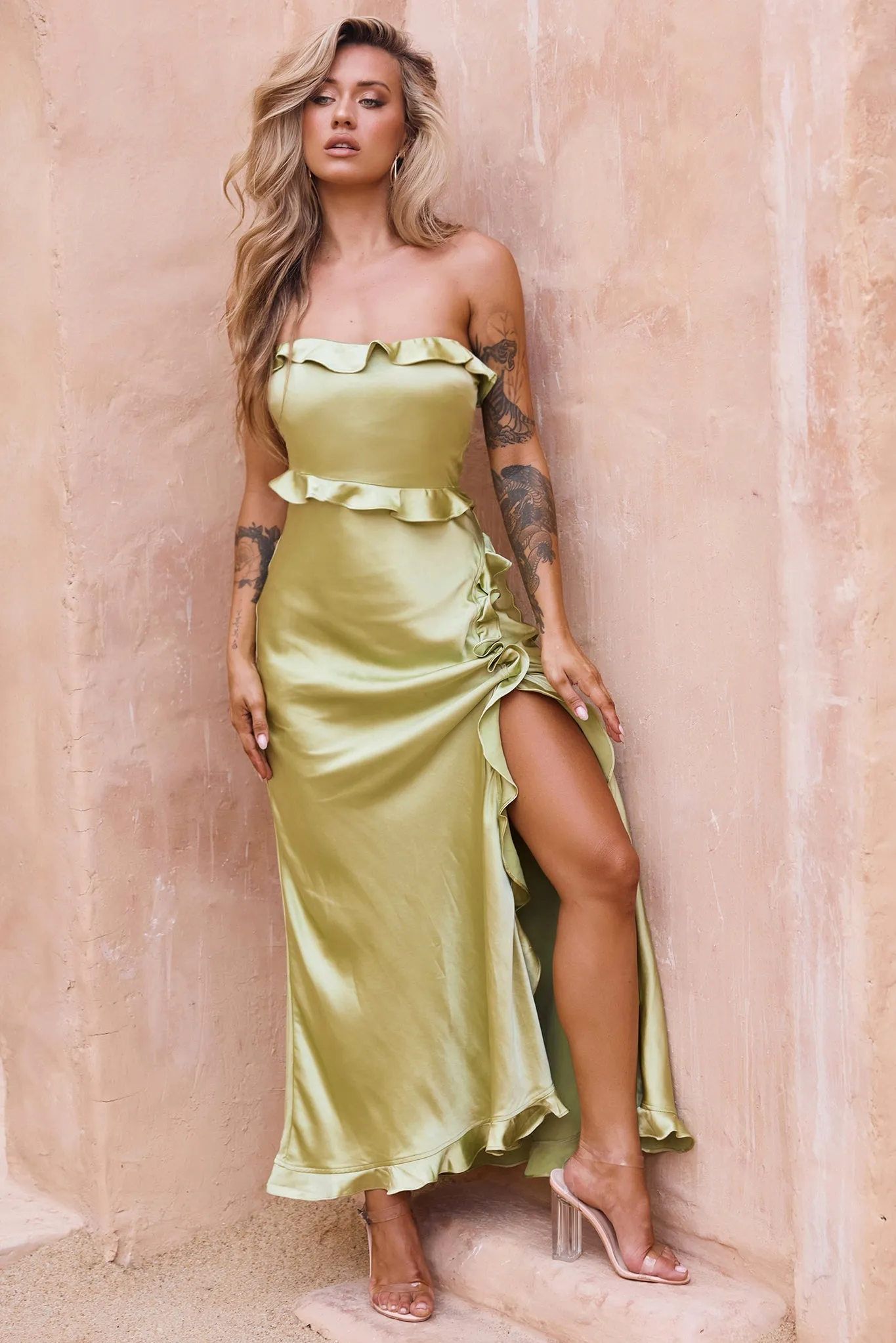 Frill All Up Maxi Dress - Olive