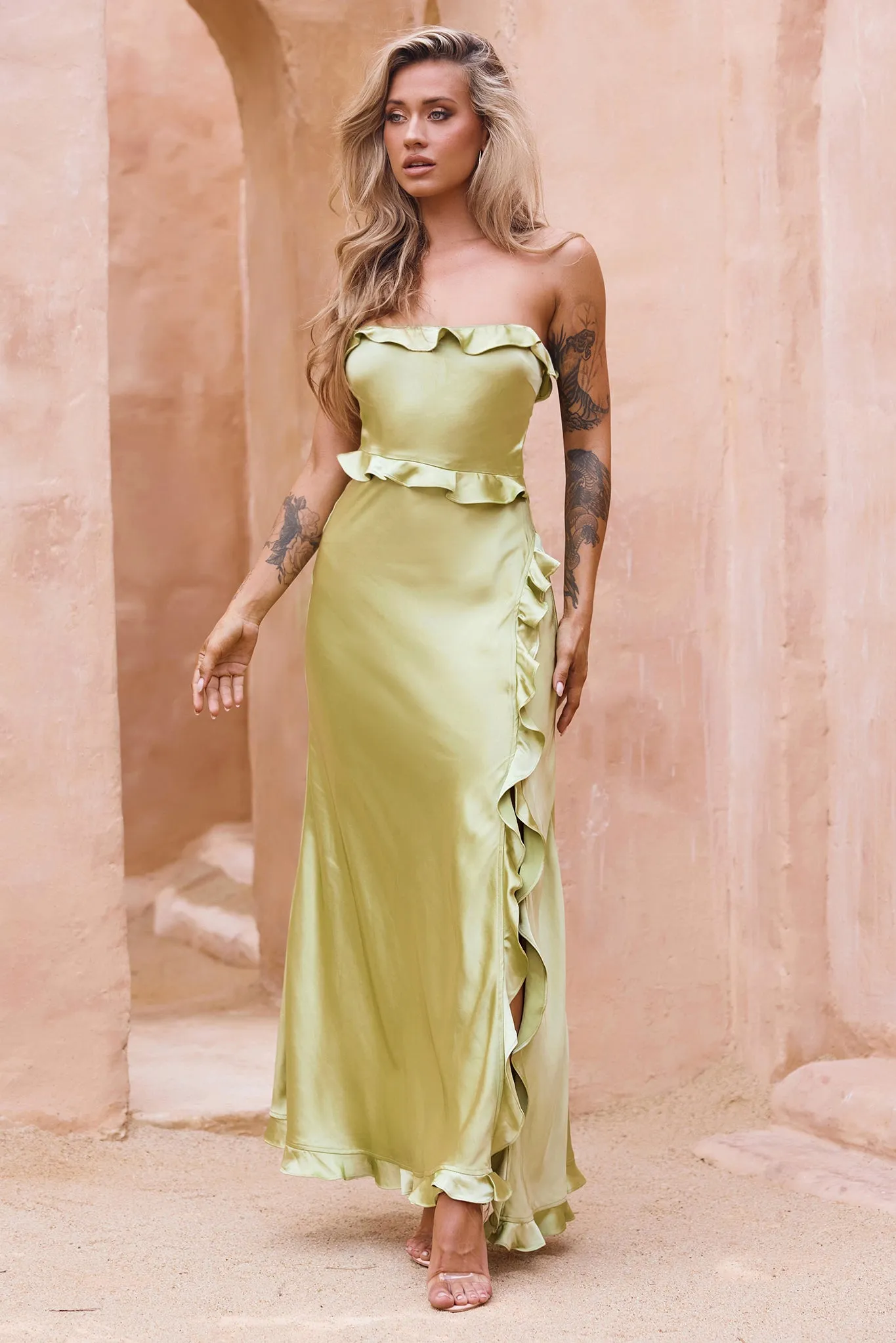 Frill All Up Maxi Dress - Olive