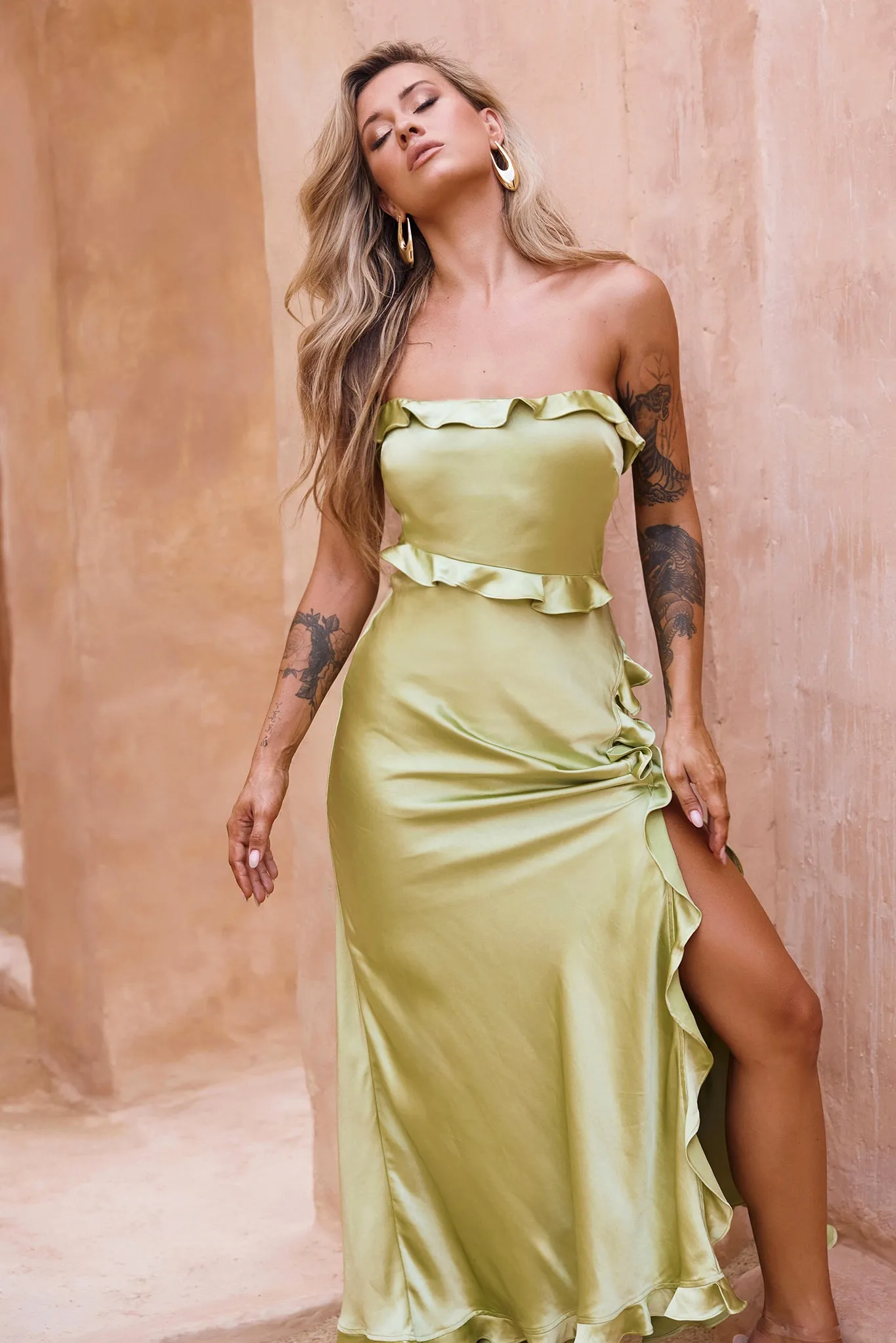 Frill All Up Maxi Dress - Olive