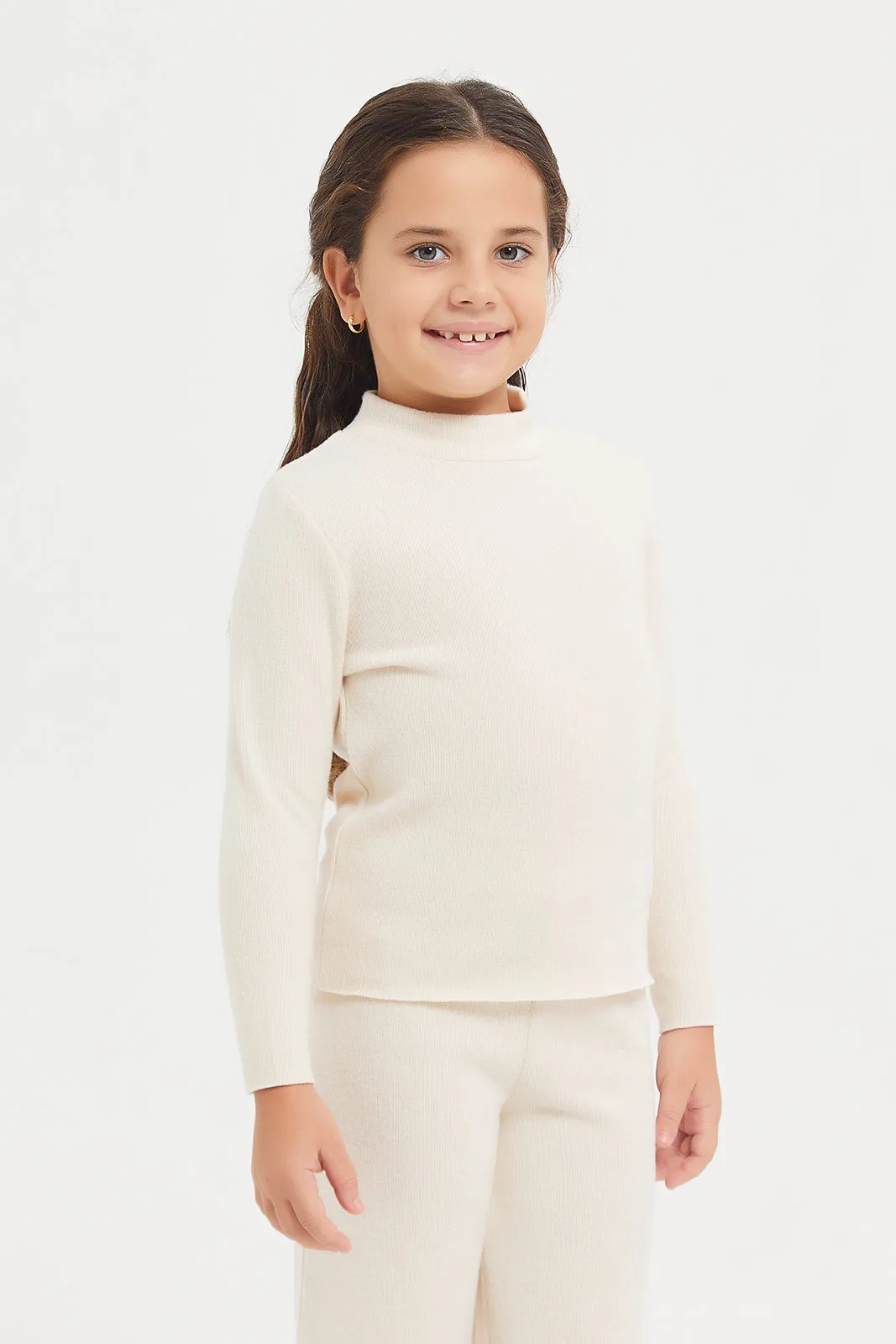 Girls Beige Drop Needle Top