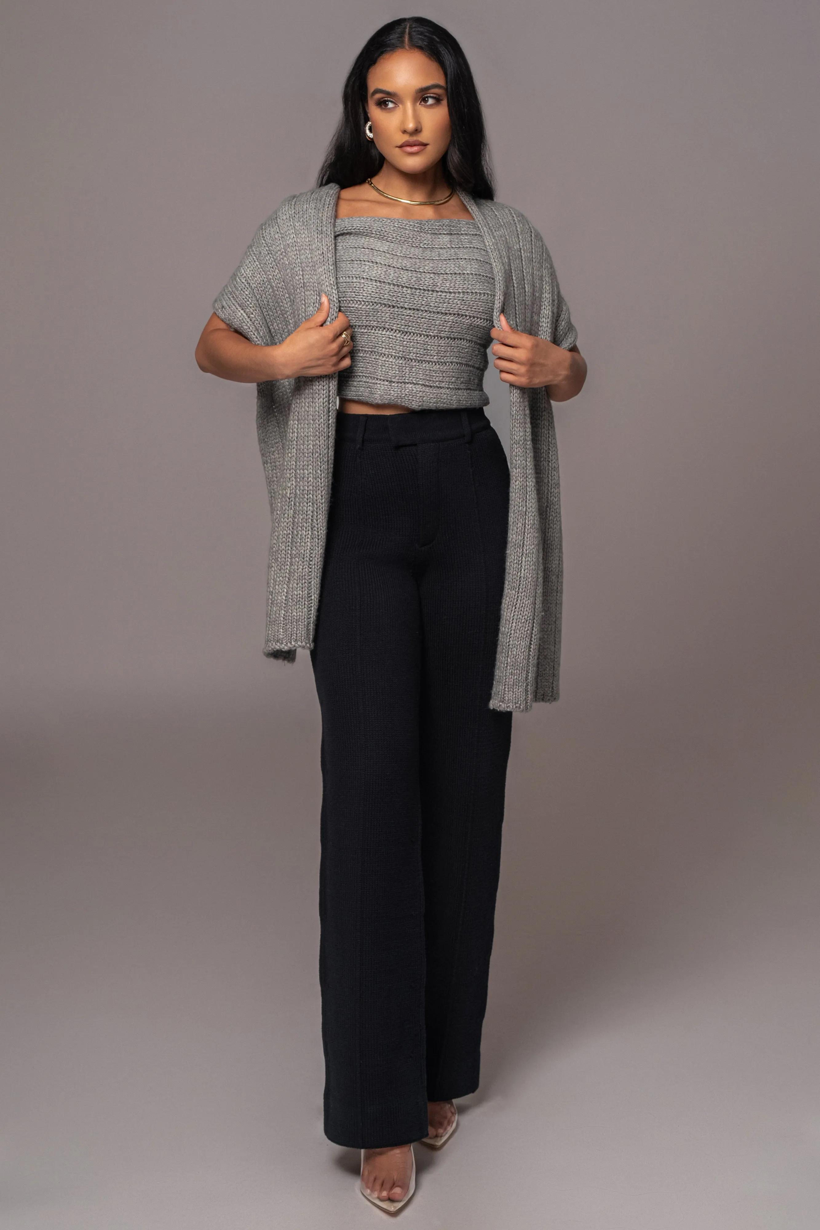 Grey Soft Life Cable Knit Sweater Top