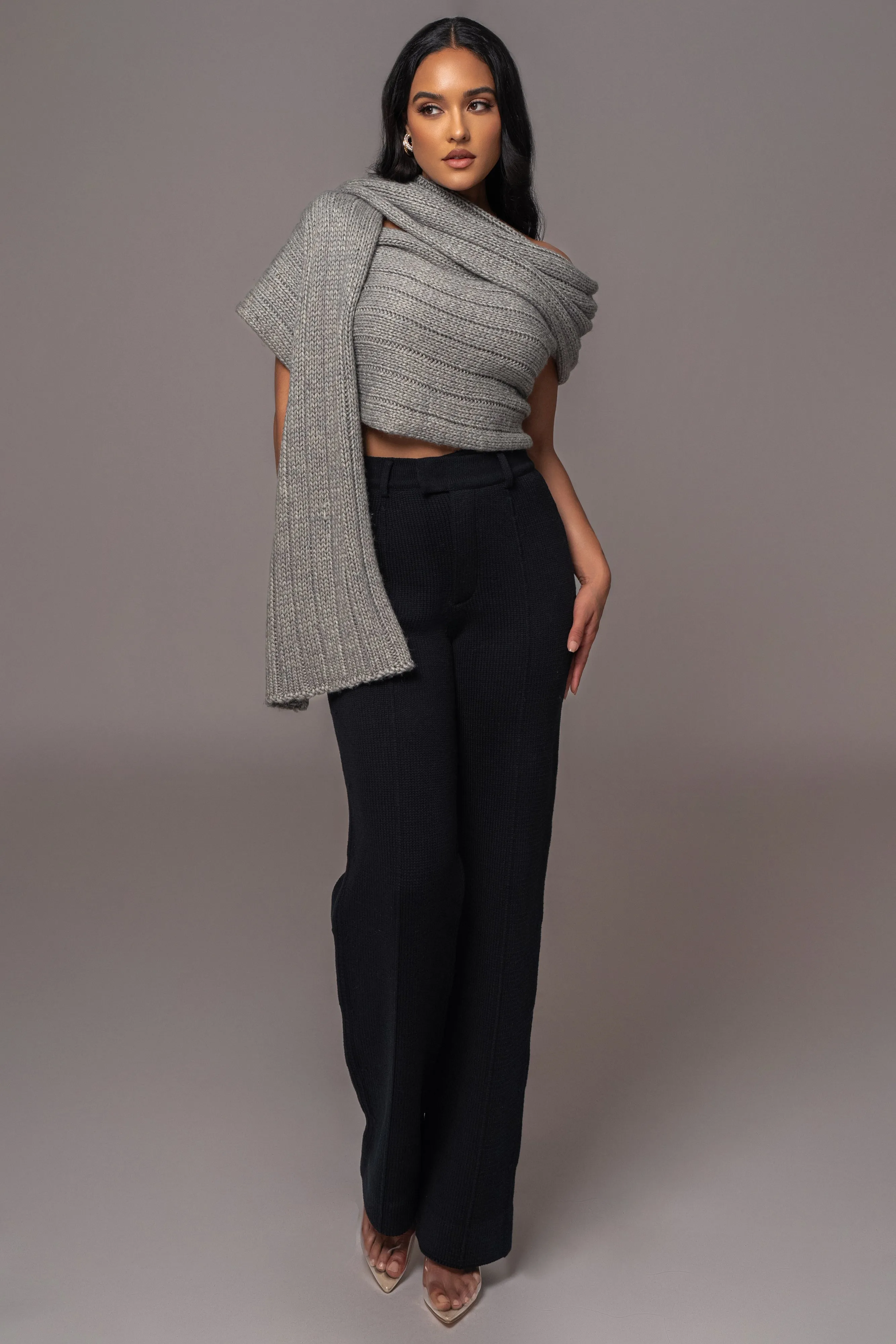 Grey Soft Life Cable Knit Sweater Top