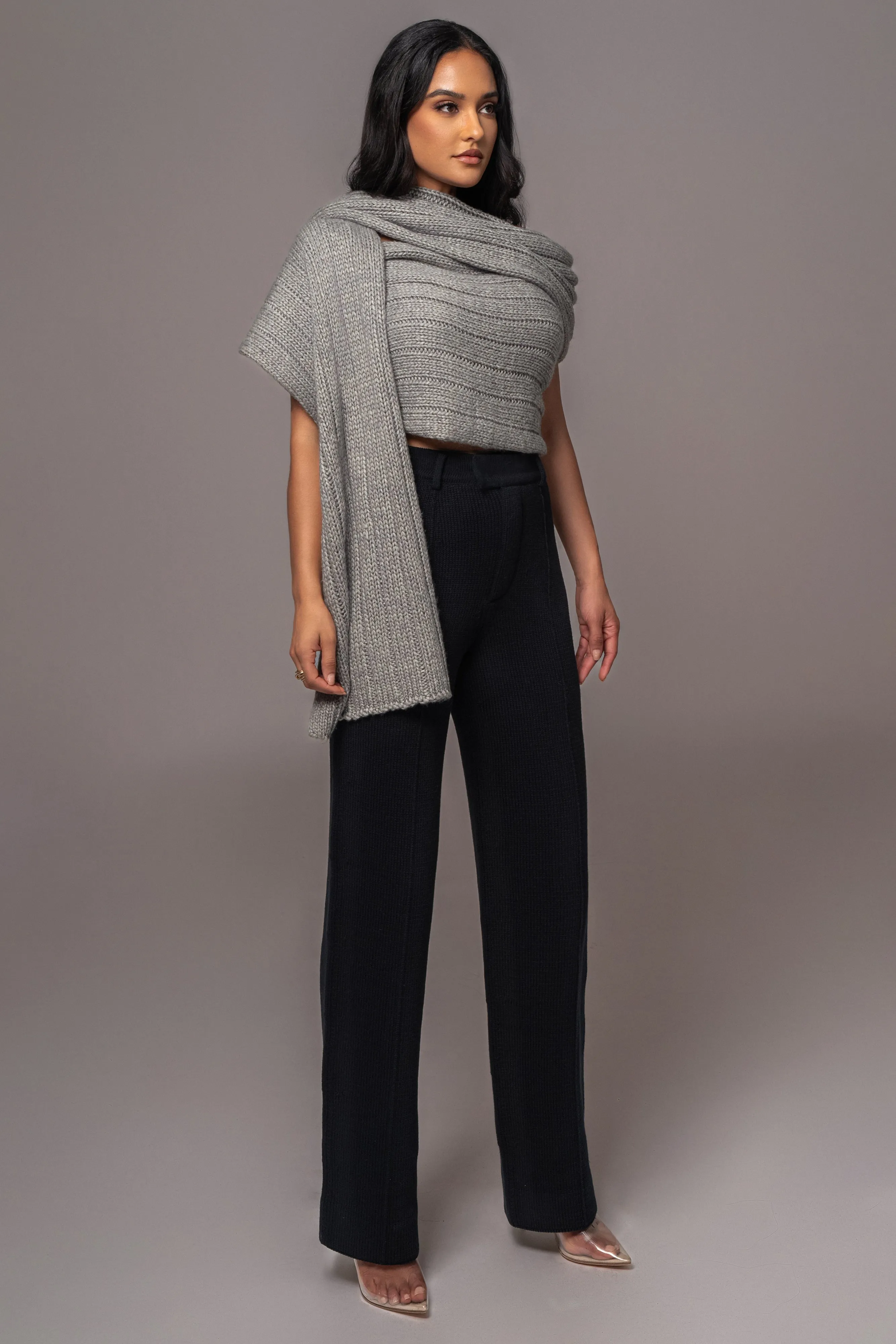 Grey Soft Life Cable Knit Sweater Top