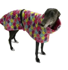 Greyhound coat in deluxe style with wide collar in pretty floral polar fleece washable