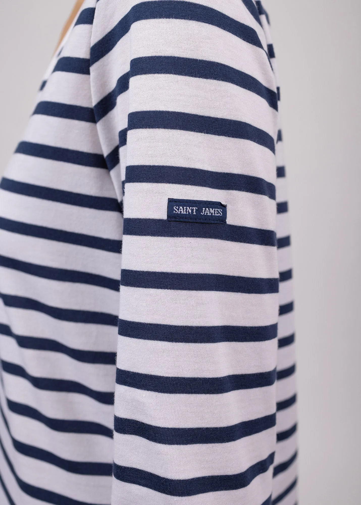 Hoedic V neck sailor striped shirt - long sleeves, in cotton (NEIGE/MARINE)