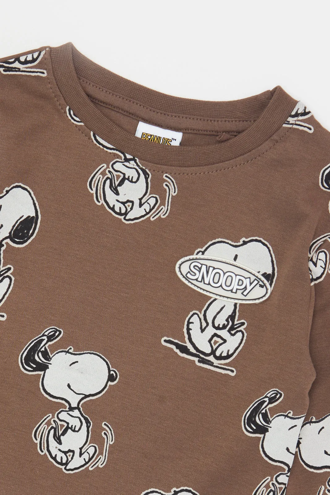 Infant Boys Brown Snoopy Printed T-Shirt