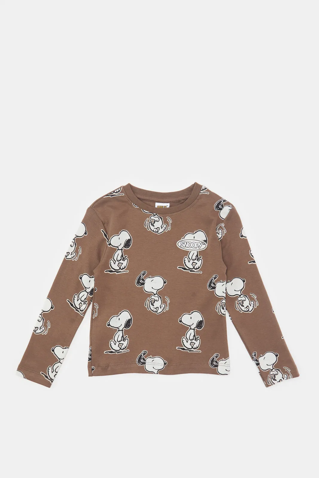 Infant Boys Brown Snoopy Printed T-Shirt