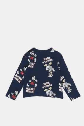 Infant Boys Navy Mickey And Donald Printed T-Shirt