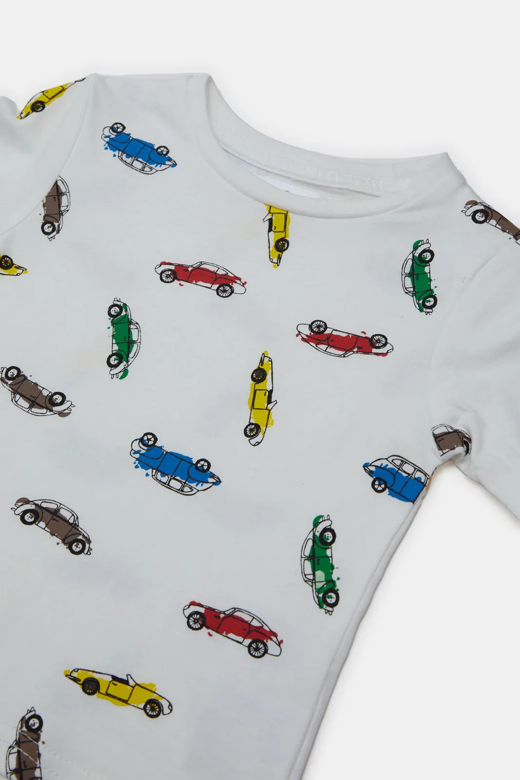 Infant Boys White Cars Print T-Shirt