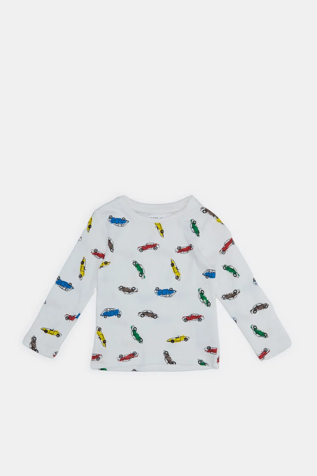 Infant Boys White Cars Print T-Shirt