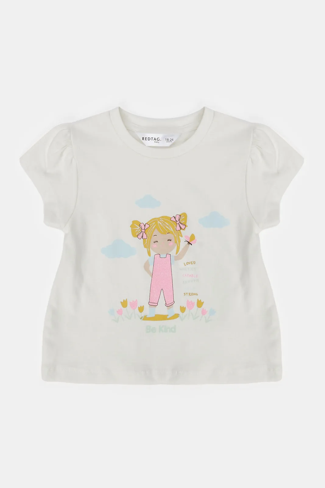 Infant Girls Ivory Girl Placement Print T-Shirt