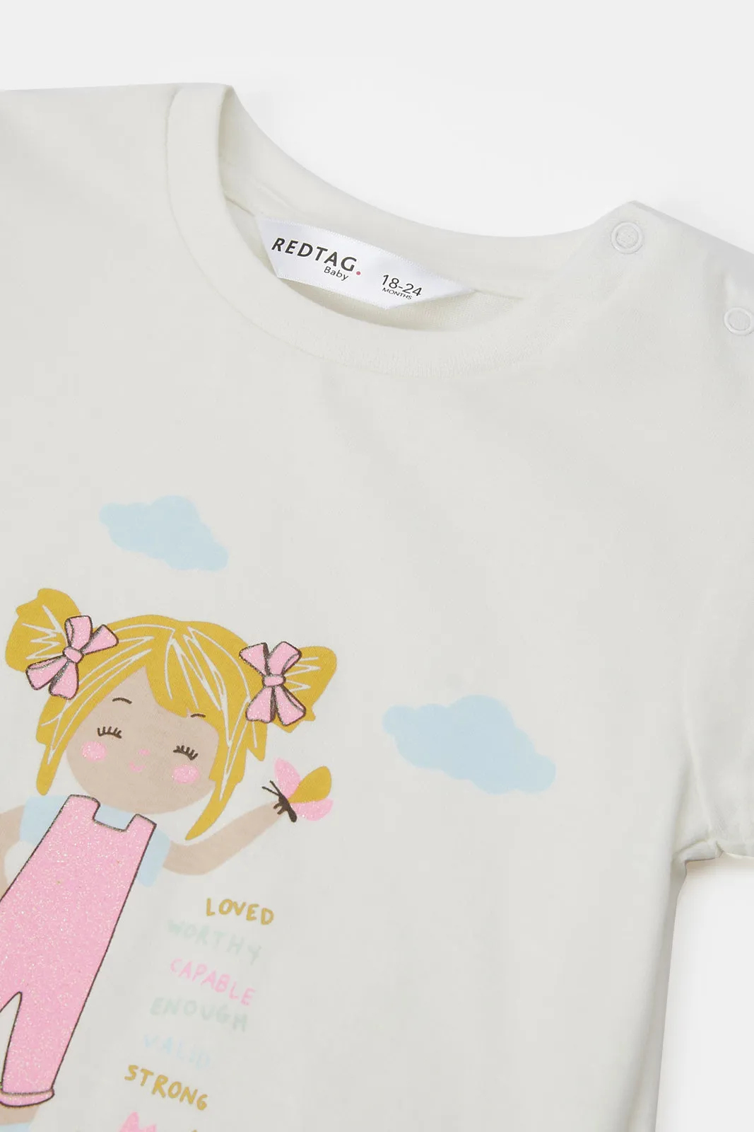 Infant Girls Ivory Girl Placement Print T-Shirt