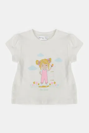 Infant Girls Ivory Girl Placement Print T-Shirt