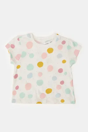 Infant Girls Ivory Polka Dots Print T-Shirt